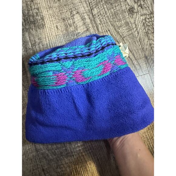 Vintage 90s LL Bean Wool Ski Snow Hat W Tassels Purple Blue Retro Snowflakes - Picture 6 of 9